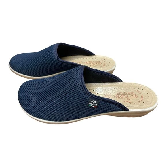 Fly Flot Anti-Shock Slip On Shoes Navy Blue Mesh Mules Cozy Comfy Lightweight - Picture 6 of 9